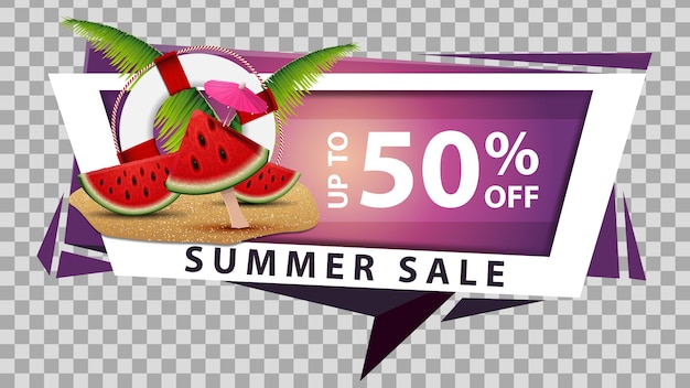 Summer sale, discount web banner in geometric style