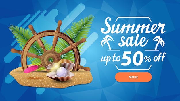 Summer sale, discount web banner for your site in a modern style with button