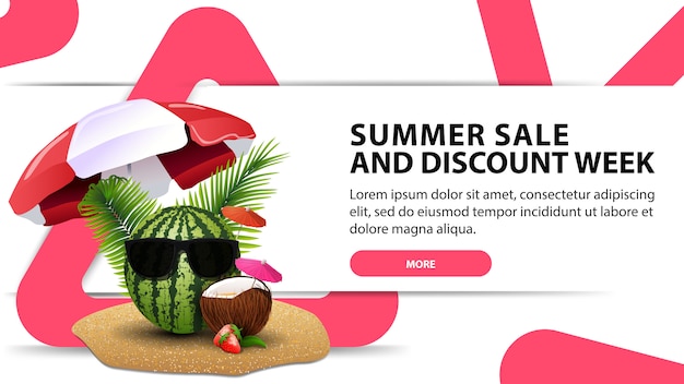 Summer sale and discount week, creative white web banner with modern design