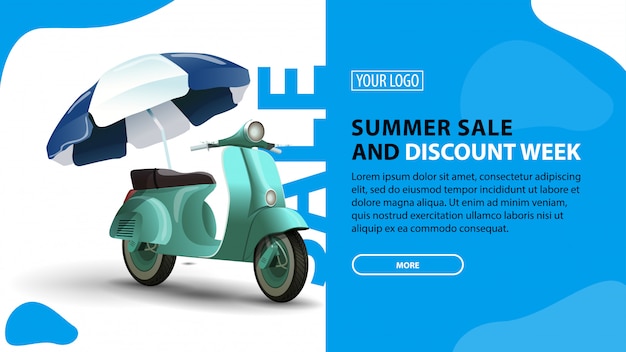 Summer sale and discount week, horizontal discount banner for your website