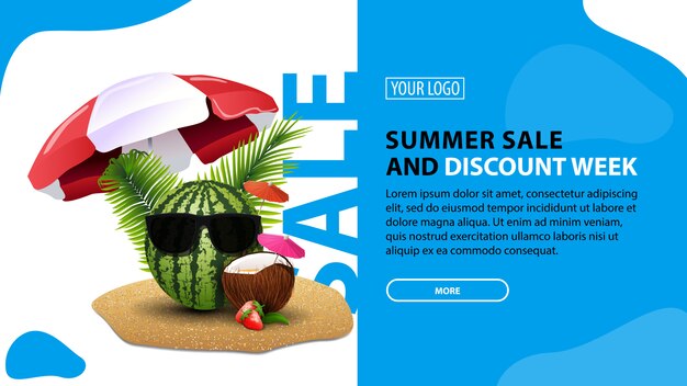 Summer sale and discount week, horizontal discount banner for your website