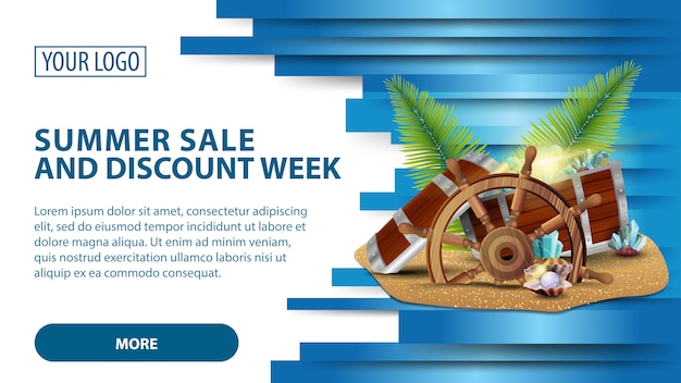 Summer sale and discount week, horizontal web banner with texture of three-dimensional lines