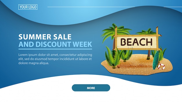 Летняя распродажа и скидочная неделя, современный дисконтный веб-баннер для сайта