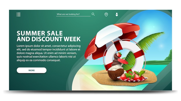 Summer sale and discount week, modern green web banner for your website