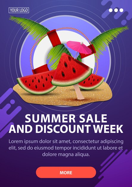 Vector summer sale and discount week, modern vertical discount banner