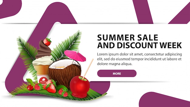 Summer sale and discounts week, modern discount banner with fashionable design