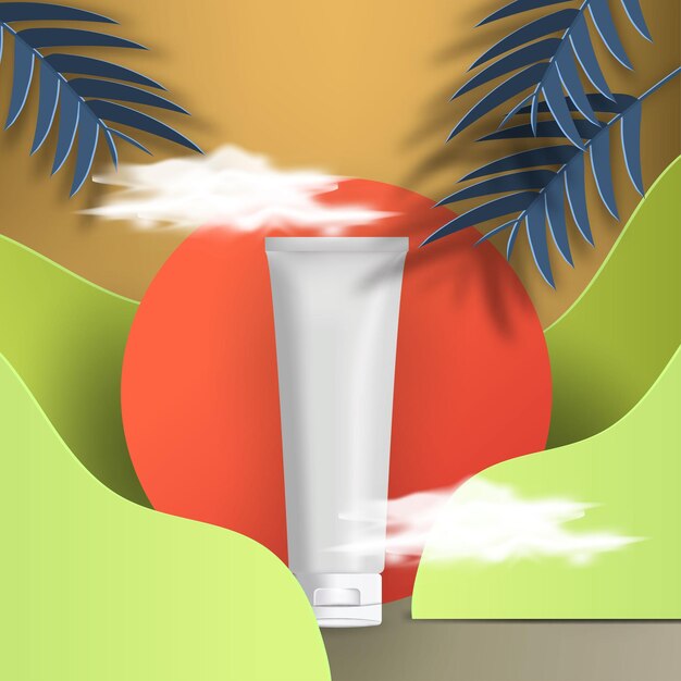 summer sale display 3d podium for mock up and background vector 3d illustration and paper cutout style