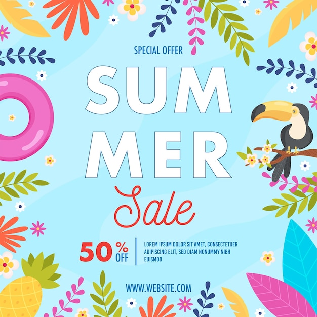 Summer sale flyer floral exotics background vector illustration