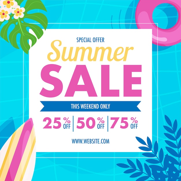 Summer sale flyer Hello summer pool background Vector illustration