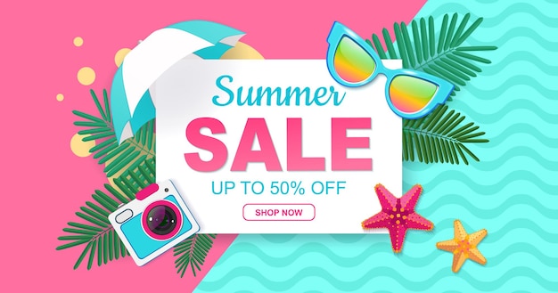 Vector summer sale fresh bright banner with summer