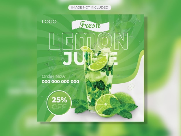 Disegno di social media di succo di limone fresco di saldi estivi o modello di post di instagram vettore premium