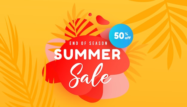 Summer sale illustration with tropical leaves pattern background promotion banner