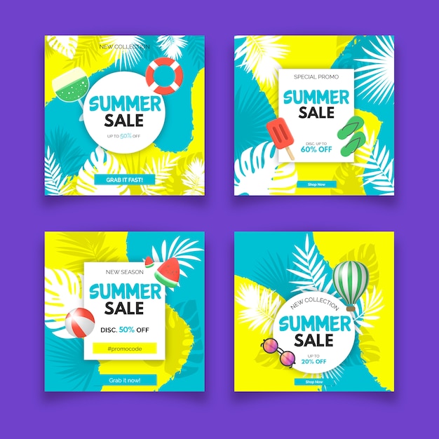 Vector summer sale instagram post collection