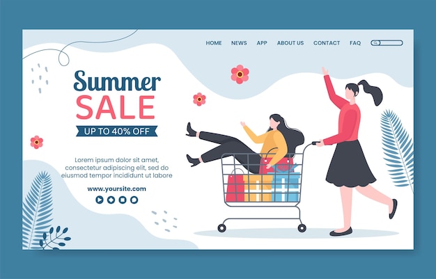 Summer sale landing page template social media flat cartoon vector background illustration