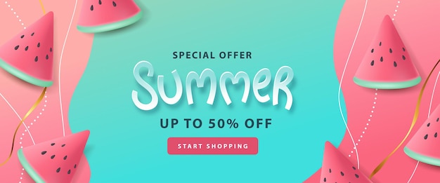 Summer sale layout poster banner   with watermelon concept