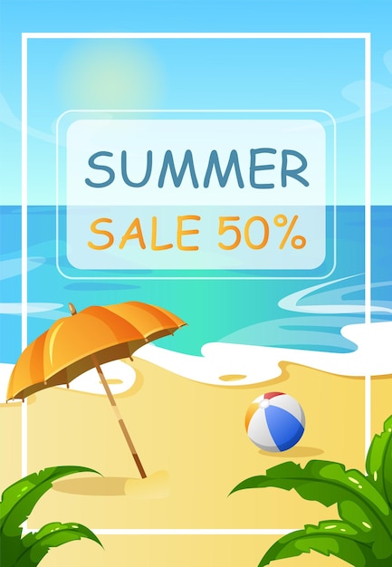 Summer sale lettering banner Seascape poster Summer discount flyer