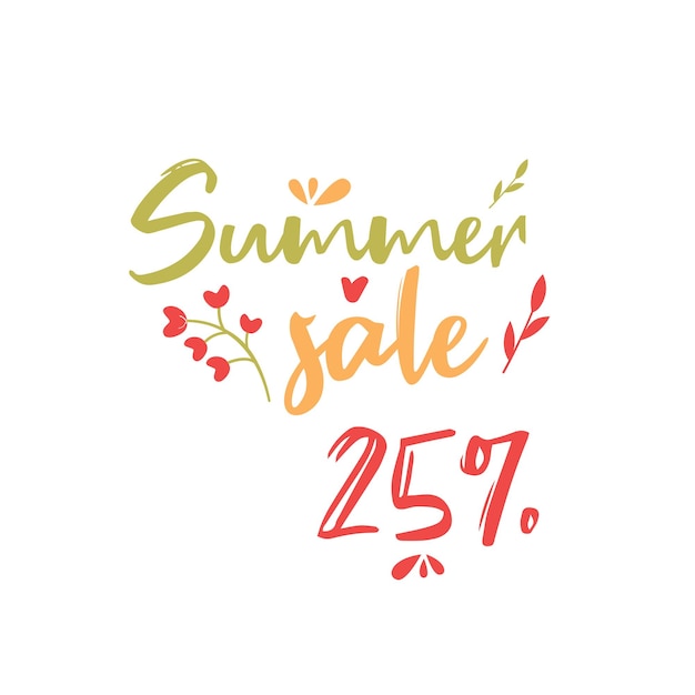 Summer sale lettering banner summer flowers and plants leaves flower illustration pink and white flowers green leaves pink inscription