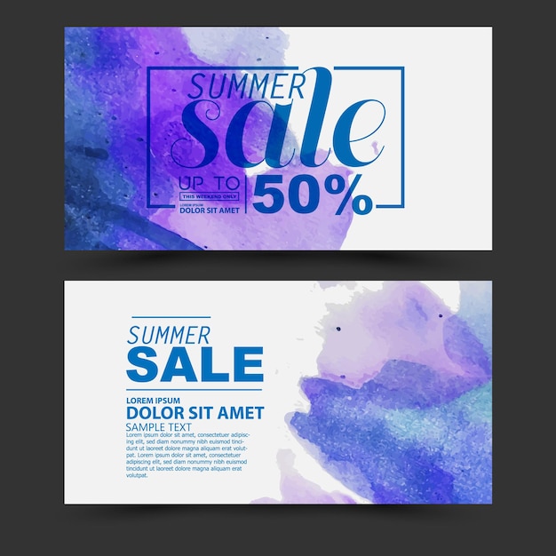 Summer sale poster design template watercolor style