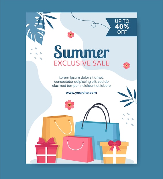 Summer Sale Poster Template Social Media Flat Cartoon Vector Background Illustration