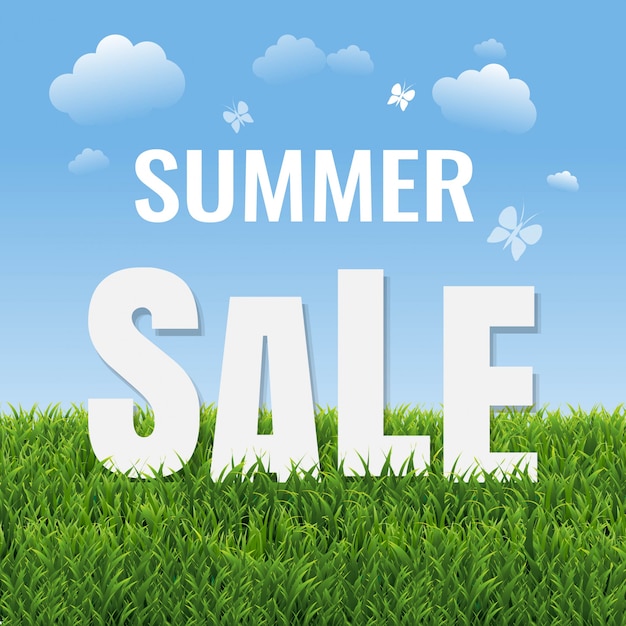 Summer sale poster with green grass