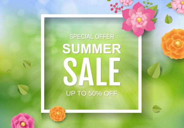 Summer Sale Poster With Pink Flowers