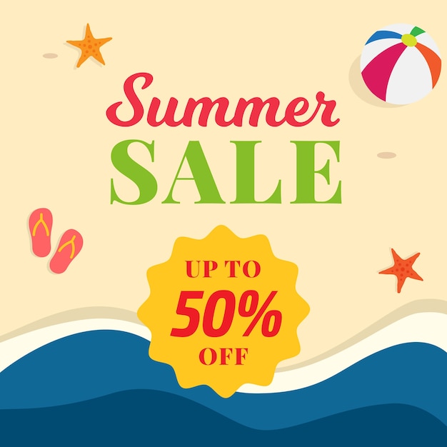 Summer sale promo poster beach background