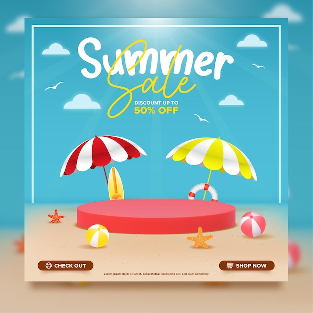 Summer sale promo seasonal square banner template