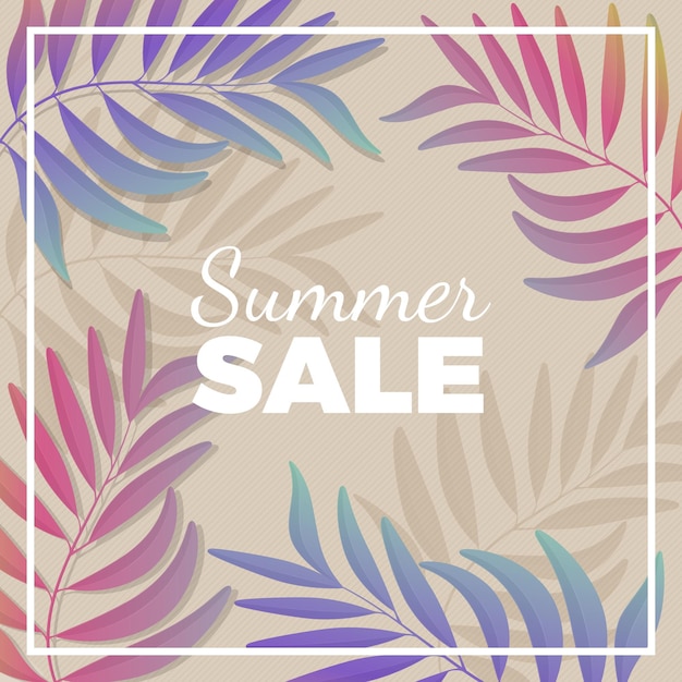 Summer sale promotional banner with plant branches in pastel tones