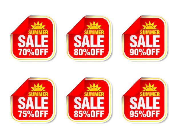 Summer sale red stickers set 70 80 90 75 85 95 off discount