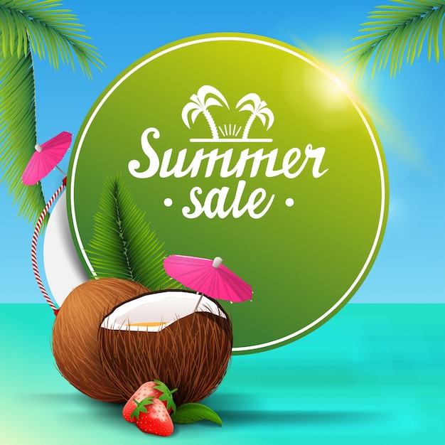 Vector summer sale, round green web banner for your business