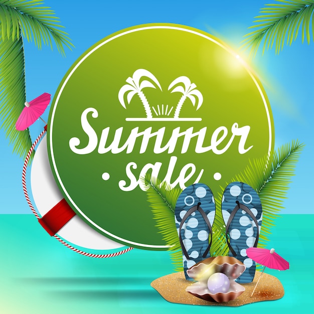 Summer sale, round green web banner for your business