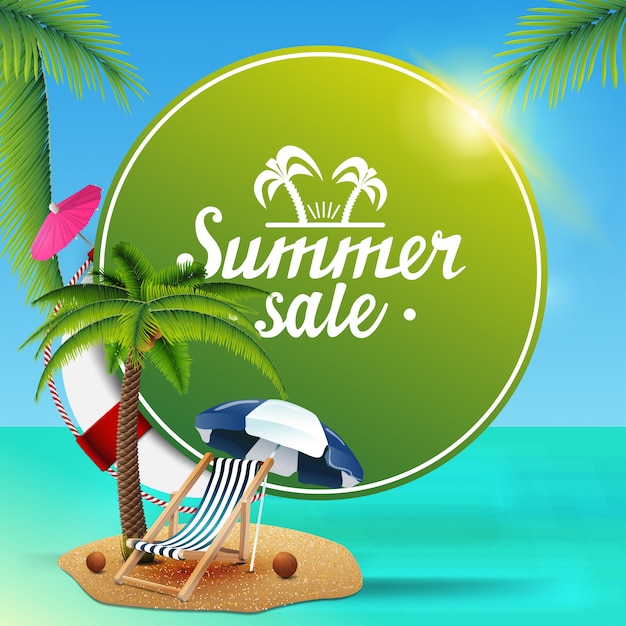 Summer sale, round green web banner for your business