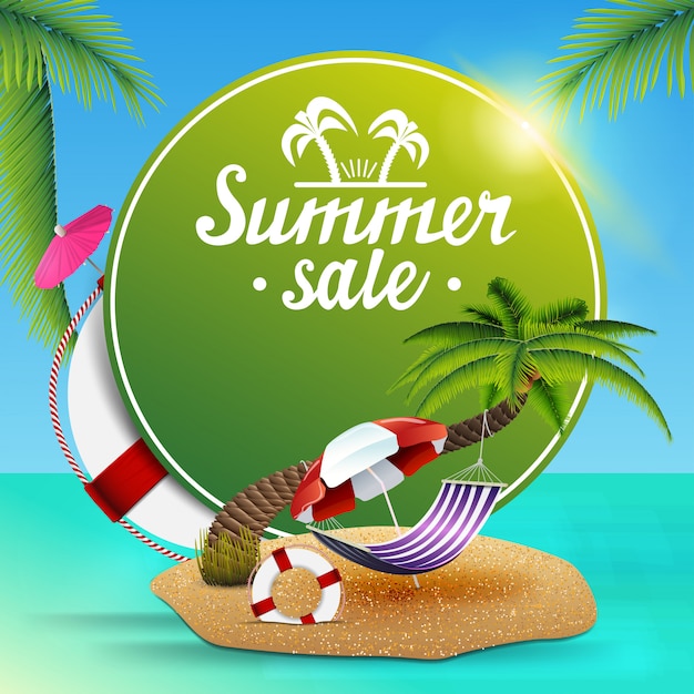 Summer sale, round green web banner for your business