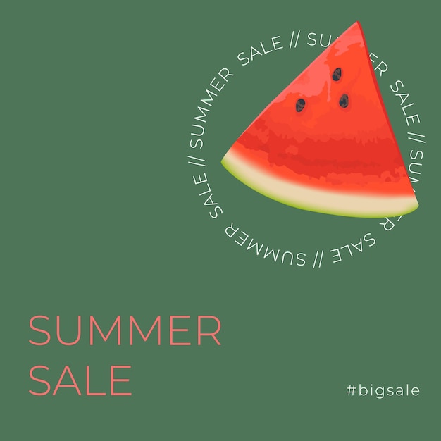 ソーシャルメディア広告の夏のセールの正方形のバナーテンプレートスイカのスライスとモダンなデザインのベクトル夏のセールのバナー