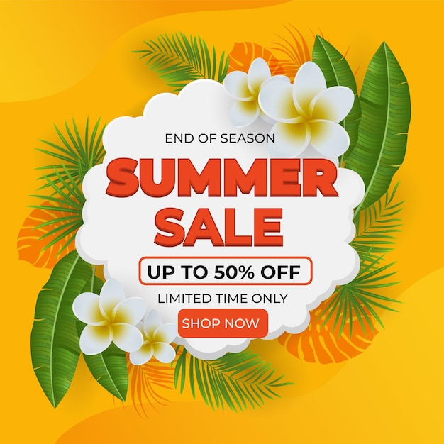 Summer sale template beautiful tropical leaf design