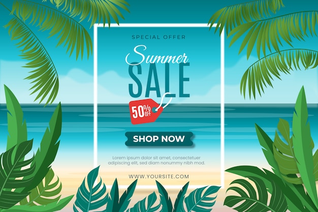 Summer sale template design with beach background