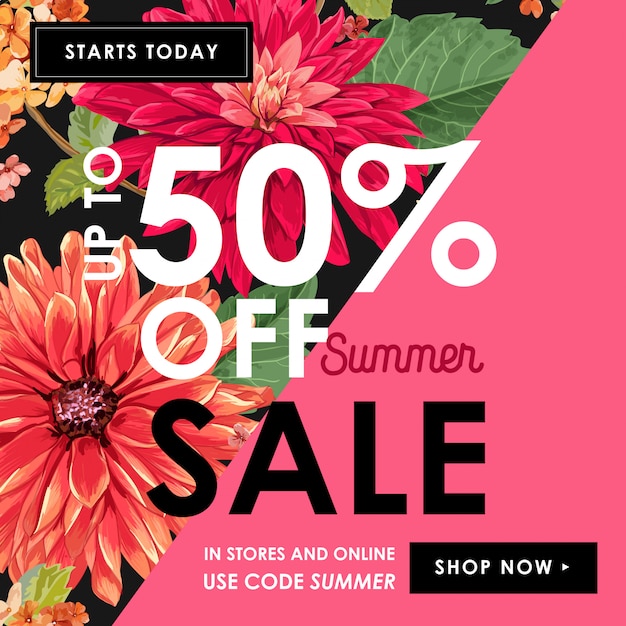 Summer sale tropical banner flowers