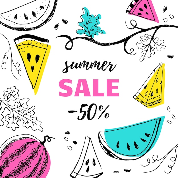 Summer sale up to 50 off banner postcard lettering text