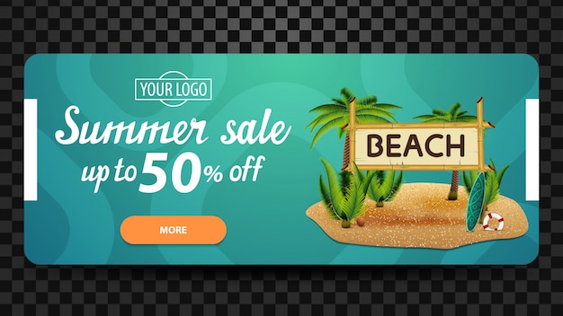 Summer sale, up to 50% off, discount web banner for your website