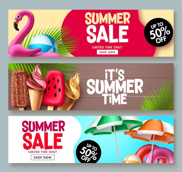 Summer sale vector banner design Summer promotion flyer set for special promo seasonal discount