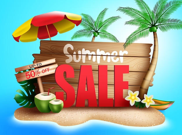 Summer sale vector banner design Summer sale in island beach background