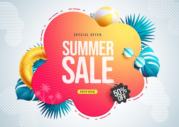 Summer sale vector banner design summer sale special offer text in foliage template