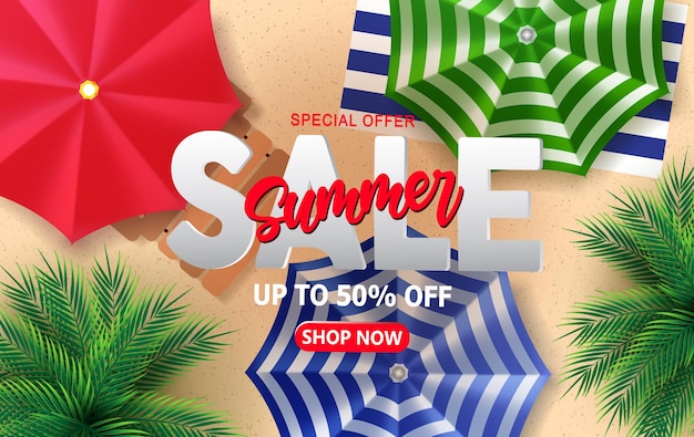 Summer sale vector banner design Summer sale special offer text with promo discount