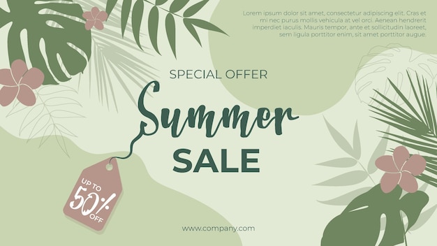 Summer sale vector banner. tropical background