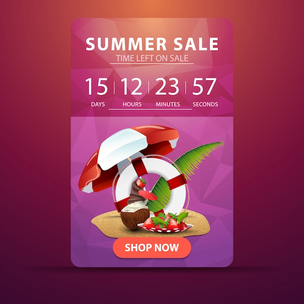 Summer sale, web banner with countdown to the end of the sale