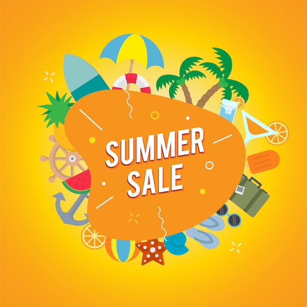 Summer sale with beach object vector