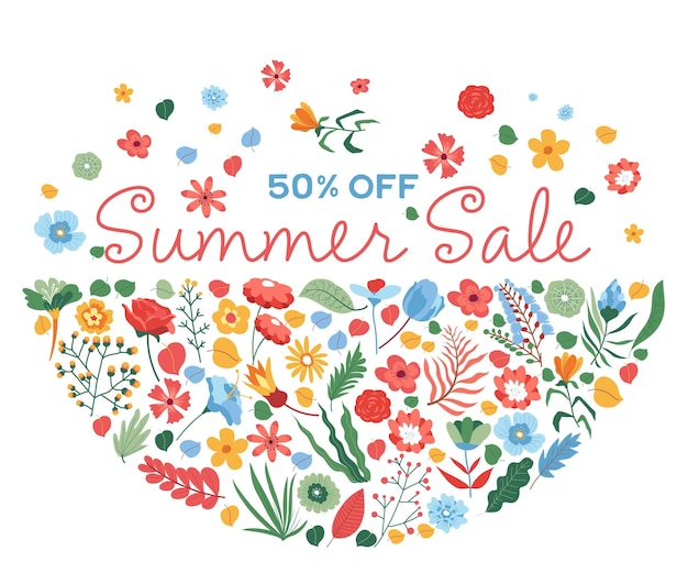 Summer sale with price off floral promo banner