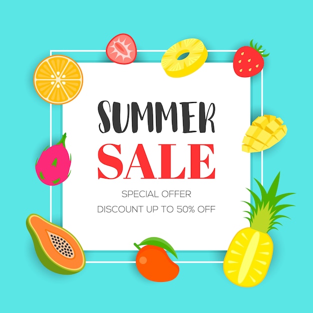 Vector summer sale with tropical fruit