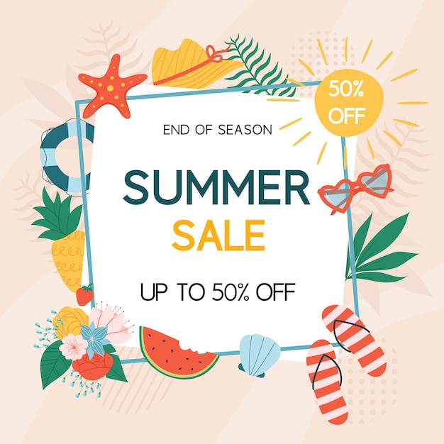 Summer sales banner with beach elements