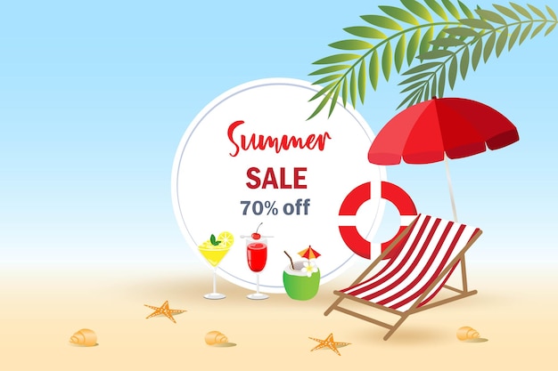 Summer sales discount offer campaign on holiday with beach chair in summer theme